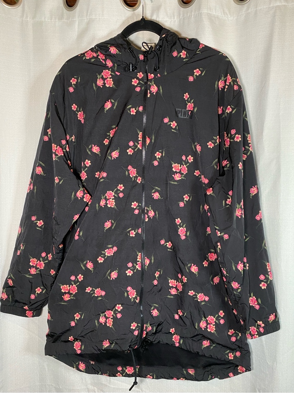 PINK Victoria's Secret Black Floral Windbreaker Jacket